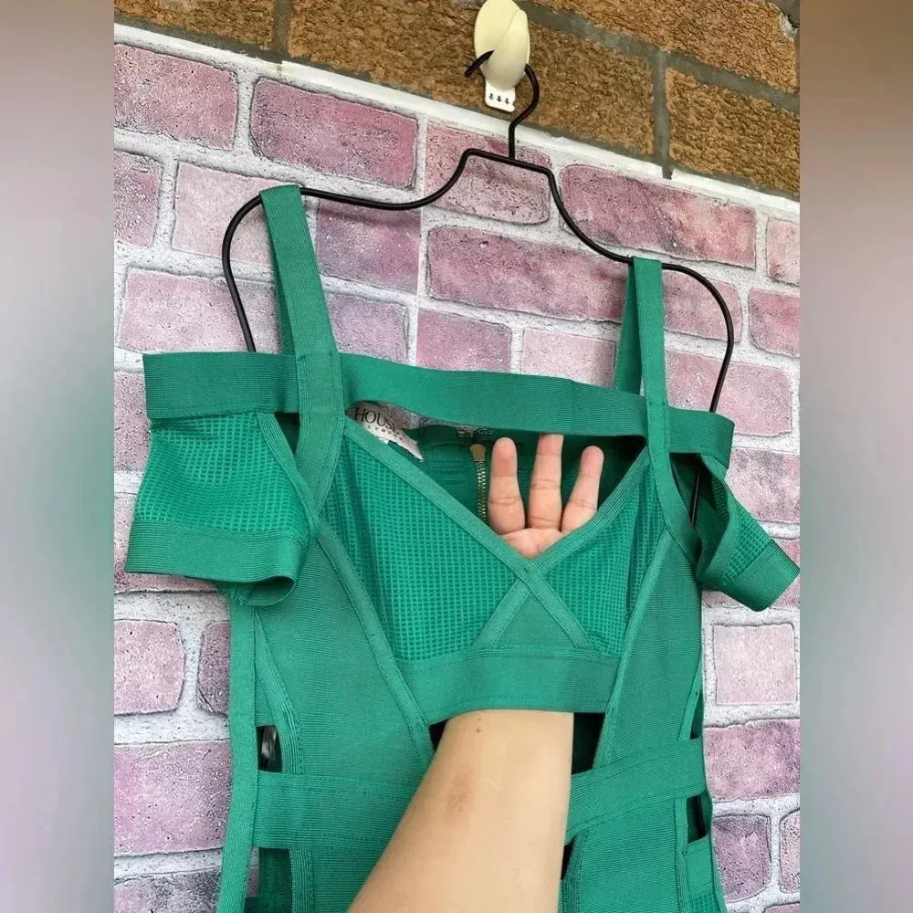 House of CB Caltina Bandage Mesh Bardot Cut out Mini Dress Size Small - Image 6