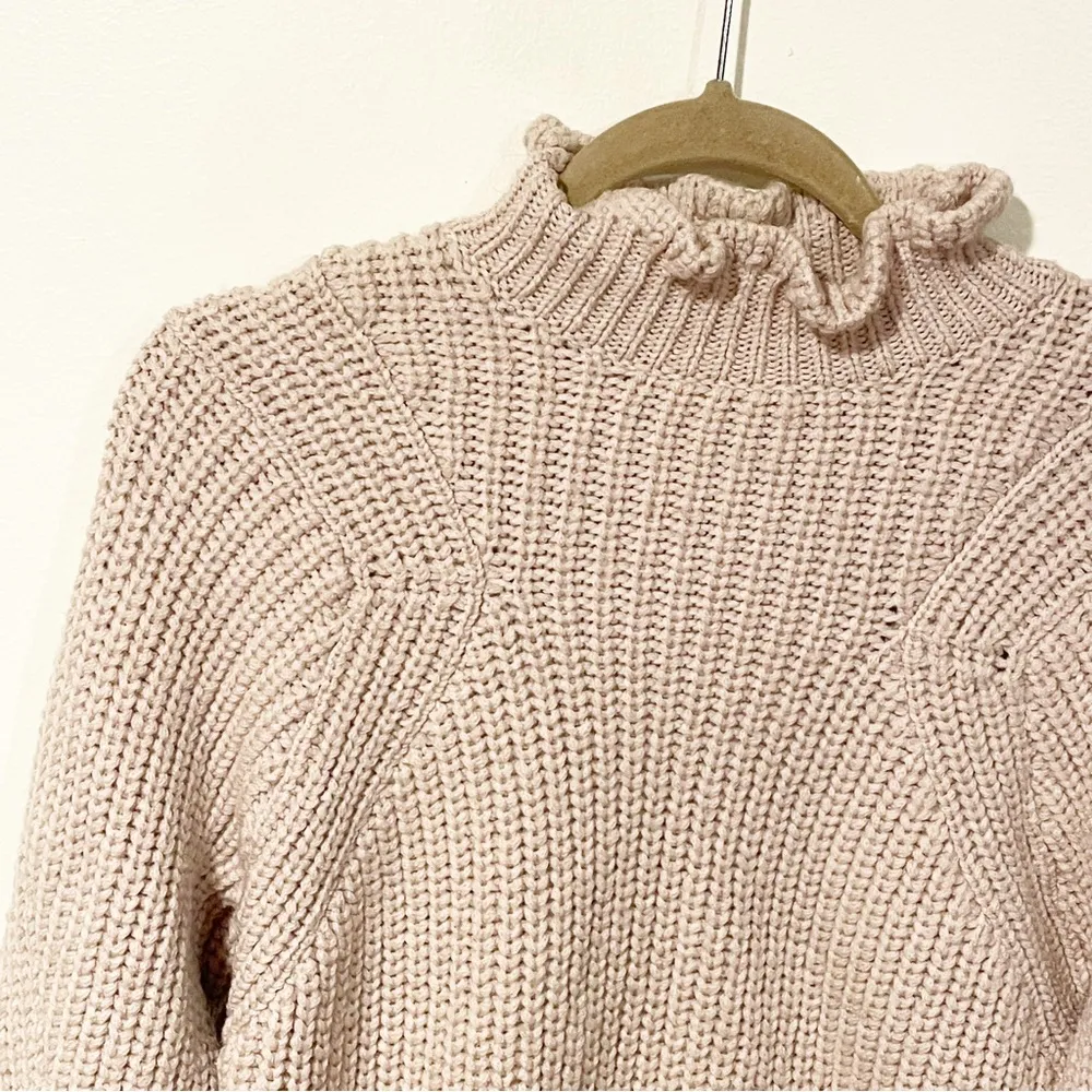 Rebecca Taylor Medium Cream Ruffle Neck Thick Open Knit Wool Sweater - Image 2