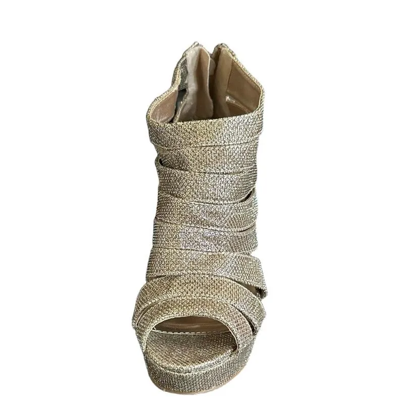 Charlotte Russe Women Gold Glitter Caged Peep Toe Ankle Booties Size S - Image 5