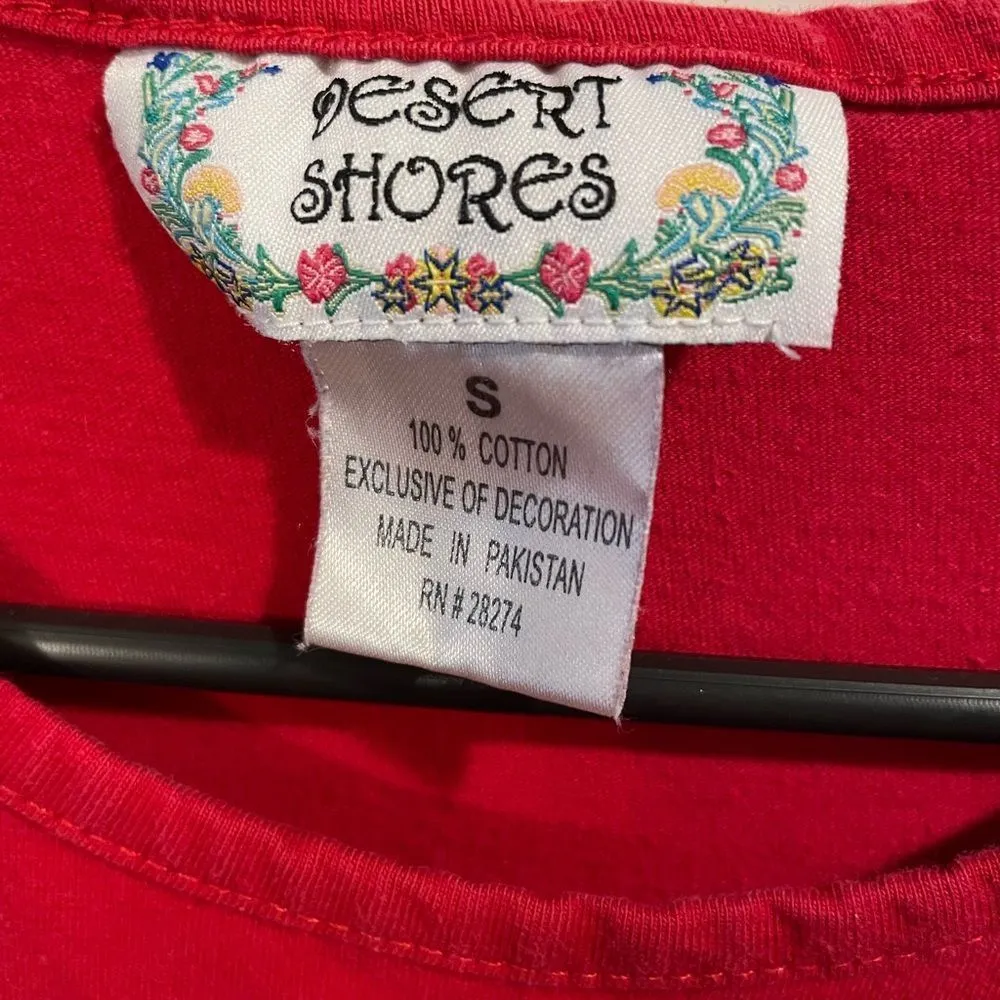 Desert Shores Vintage Red Sequin Beaded Embroidered Beach T Shirt Mini Dress - Image 5