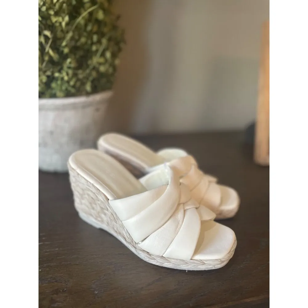 VINCE Gilian Woven Leather Espadrille Wedge Sandals White Womens Size 6.5 - Image 5