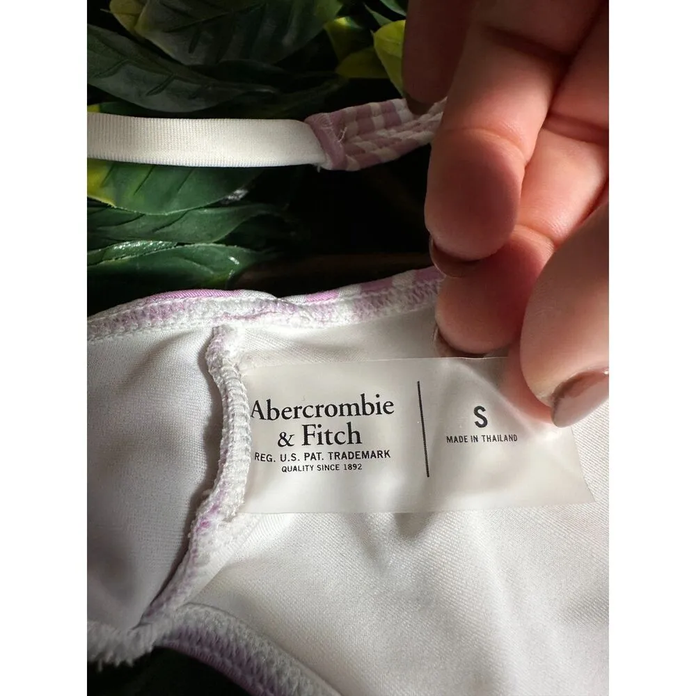 Abercrombie and Fitch Pink White Front Tie Bikini Top Size Small - Image 4