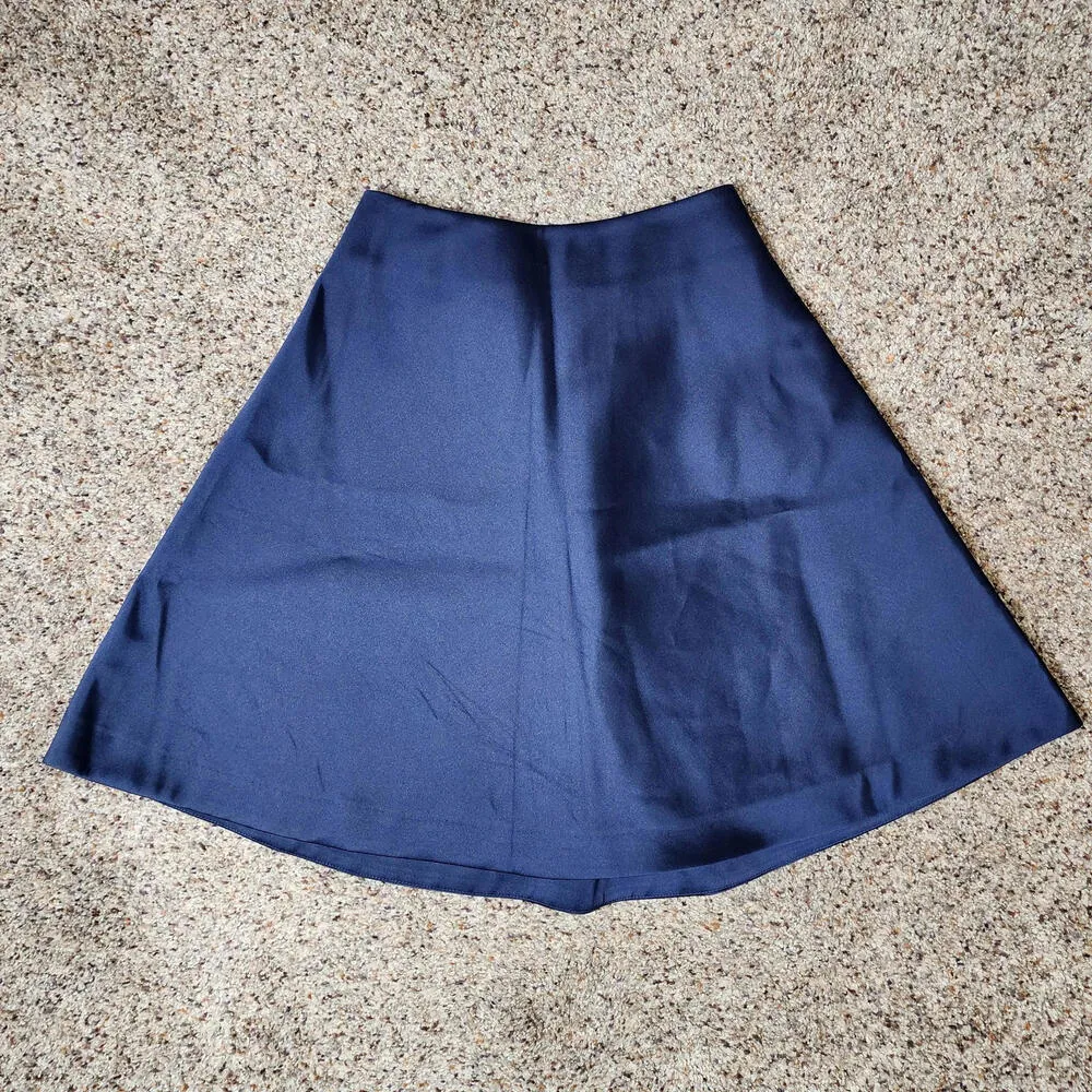 & Other Stories Dark Navy Blue A line Skirt Size 4 High Rise Mini Satin - Image 2