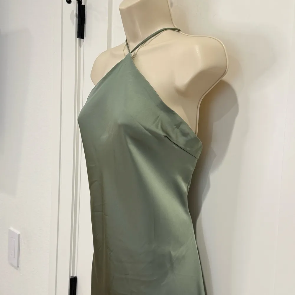 Billy J Chiara Maxi Dress Satin Halter Lace Up Open Back Green Size 8 Bridesmaid - Image 7