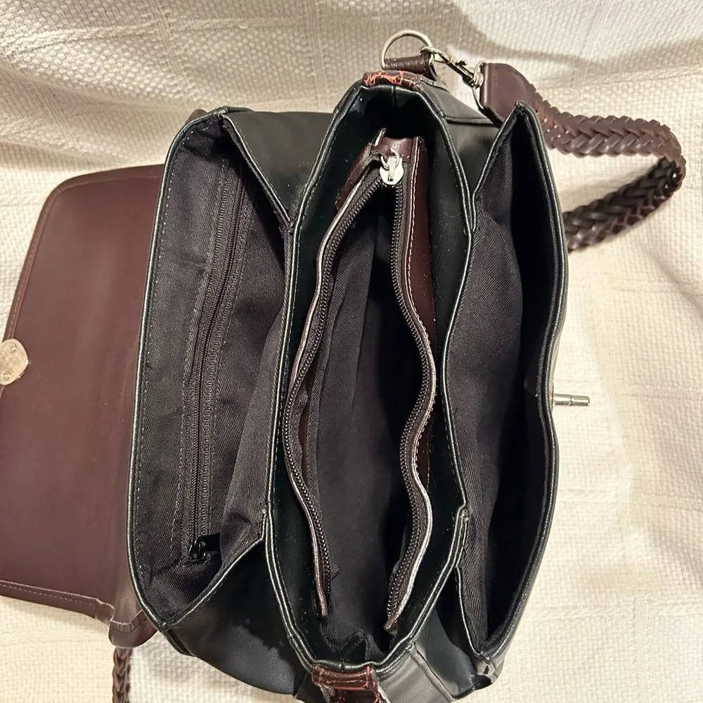 Western Inspired Brown and Black Crossbody Bag with Textured Leather - Image 8