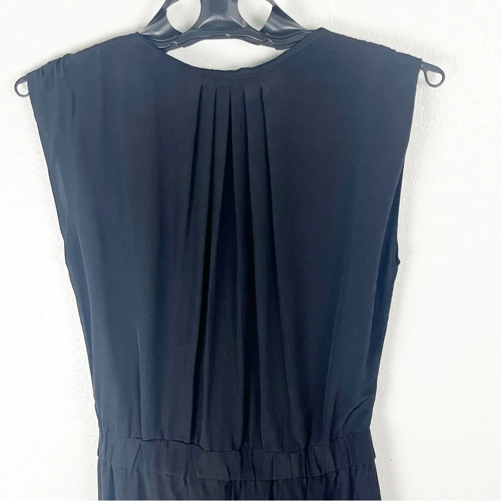 AMOUR VERT 100% Silk Black Sleeveless V-Neck Elastic Waist Pleated Back Dress XS - Image 5
