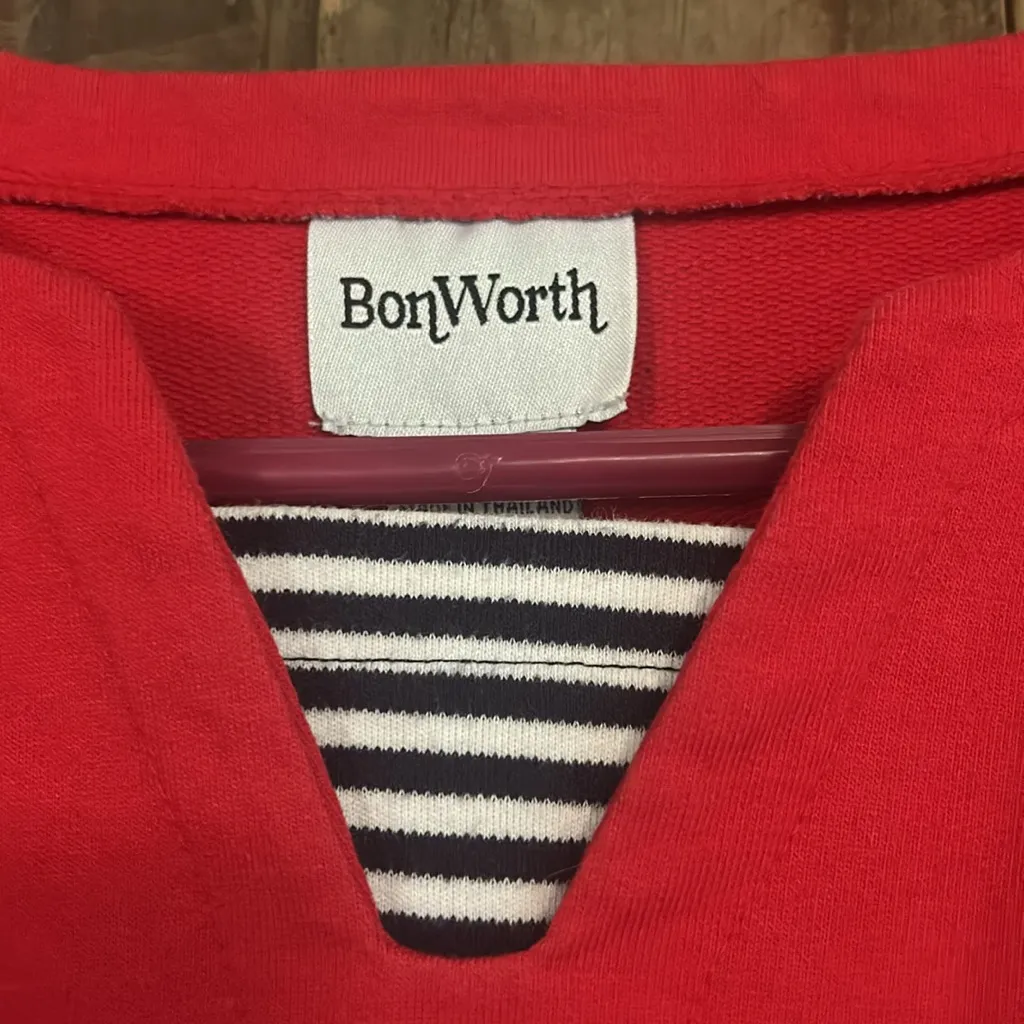 Bon‎ Worth Women’s Short Sleeve Red Shirt Size Large Nautical Blue - Image 3