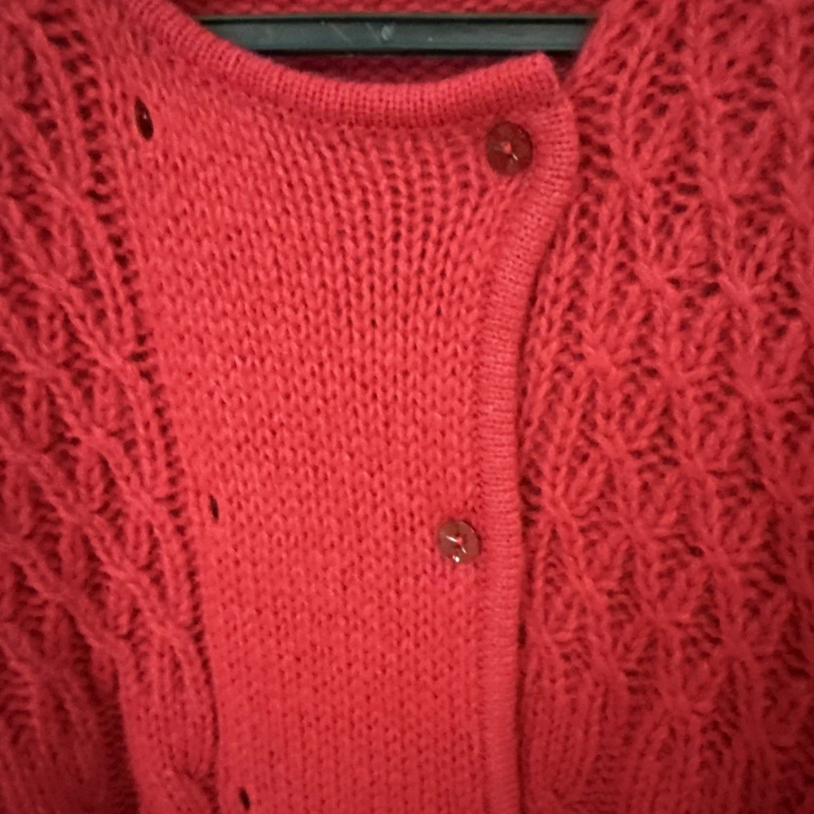 Vtg The Very Thing Sweater DBL Breasted Red Shetland Wool Cable Knit M 80s Size M - Image 3