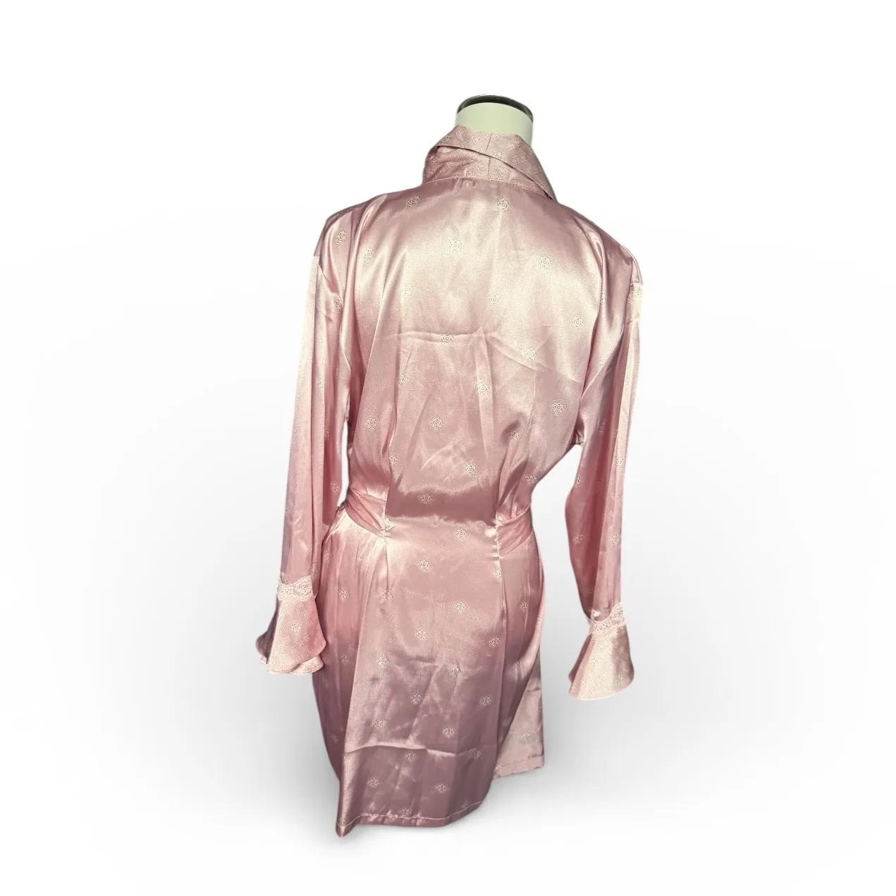 Vintage Jones New York Womens Robe Pink Pattern Shawl Collar Tie Waist M - Image 2