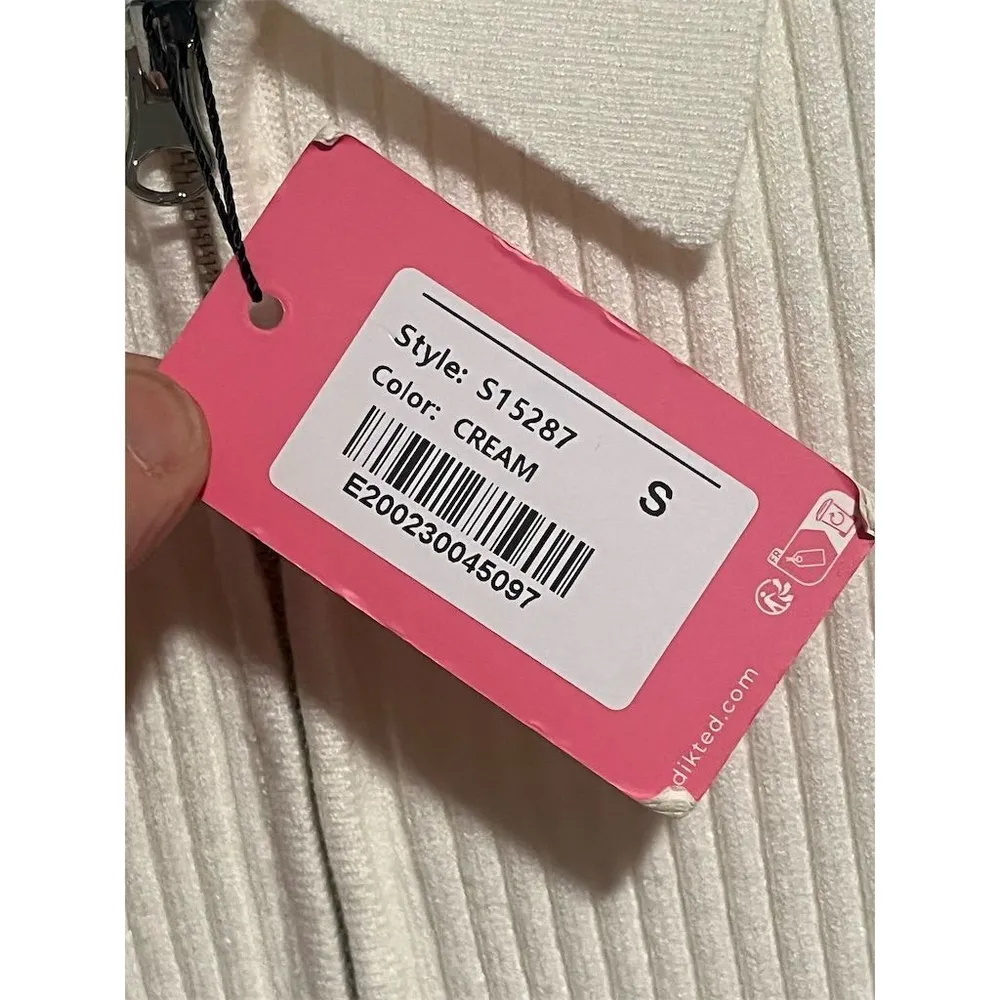 Edikted Ribbed Knit Cardigan Sweater Womens Size S Cream Collared Double Zip NEW - Image 9