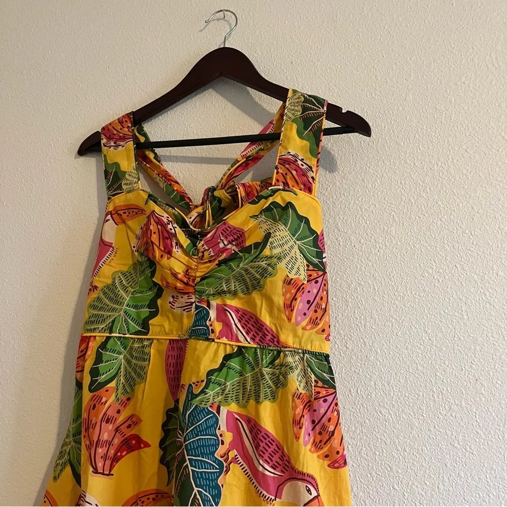 FARM RIO Yellow Beaks & Bananas Print Cotton Maxi Sundress Size Medium - Image 5