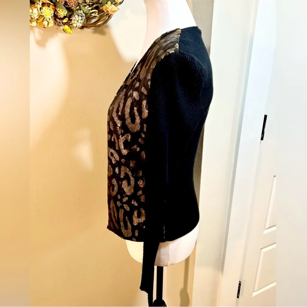 Vintage 90s Caché Sequin Animal Print Cardigan Sweater - Size Small💛 - Image 6