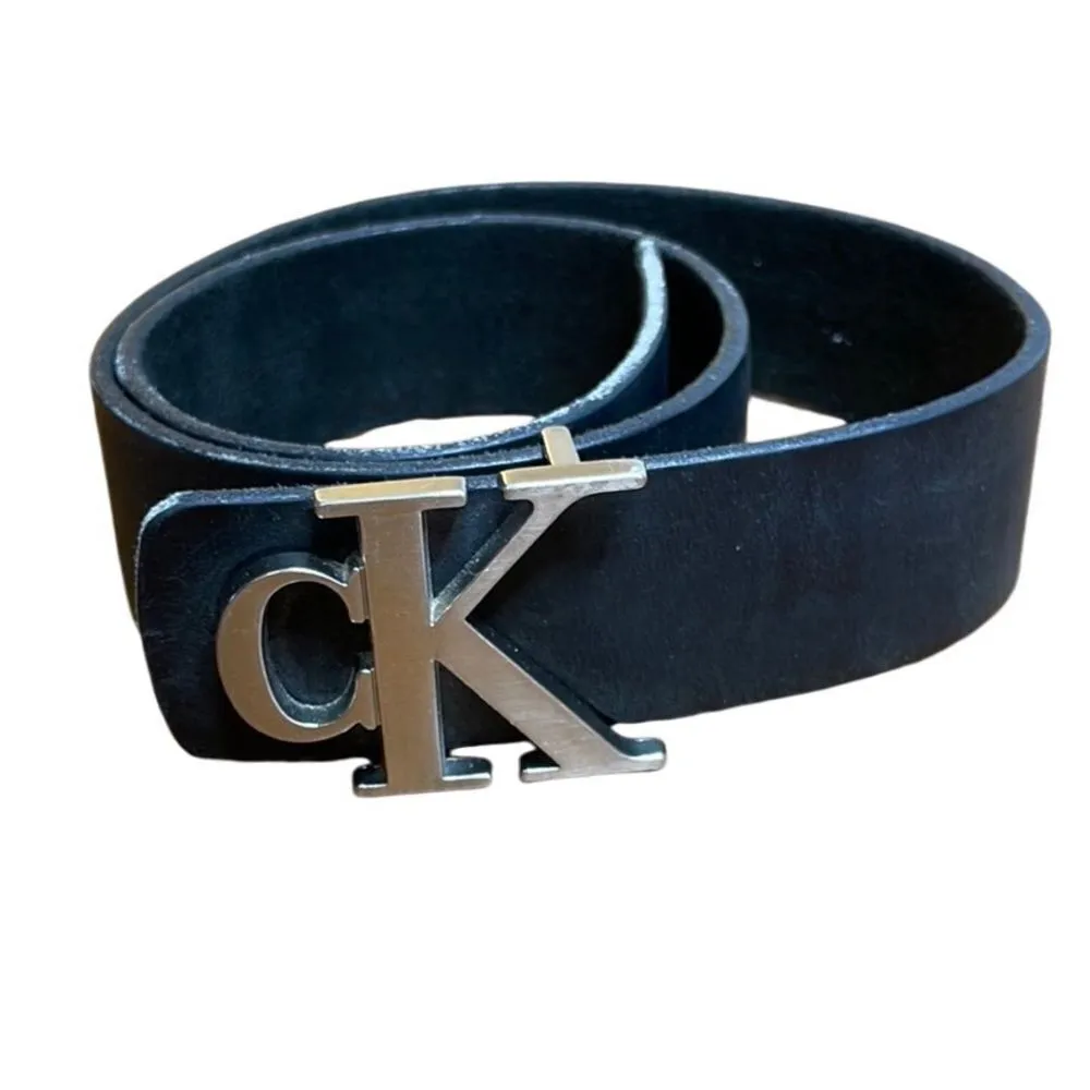 Calvin Klein Black Genuine Harness Leather Women Vintage CK Logo Belt Size S - Image 2