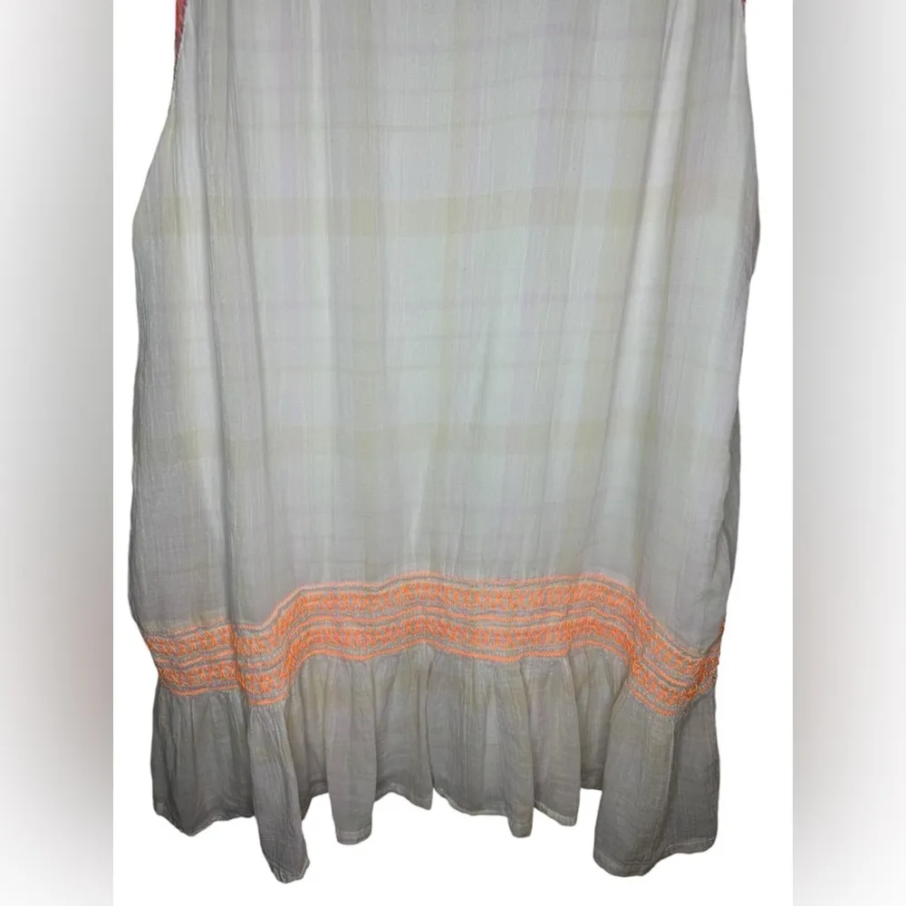 Free People Ivory Run With Me Plaid Mini Dress Size M Neon Orange Embroidery - Image 7