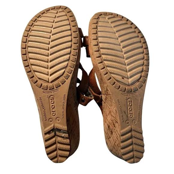 CROCS Women‎ 9W A-Leigh Beige Wedge Open-Toe Slip-On Platform Shoes Vacation - Image 5