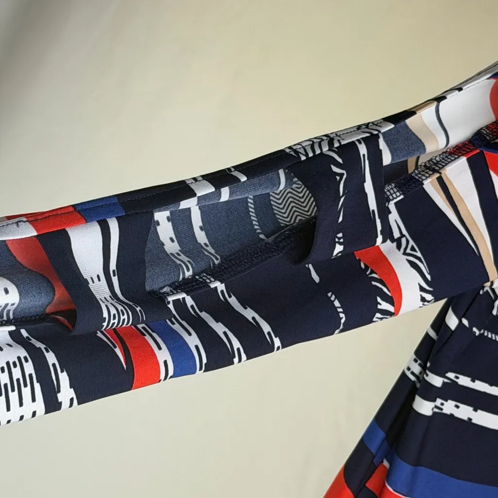 Peck & Peck Long Sleeve Dress with Red, Blue, and Black Stripes Cut Out Sleeves - Image 6