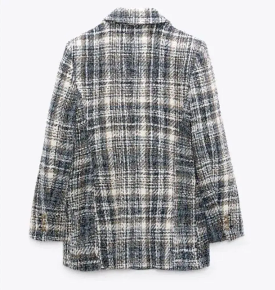 Zara TWEED TEXTURED DOUBLE BREASTED BLAZER SHOULDER PADS METAL BUTTONS NEW - Image 8