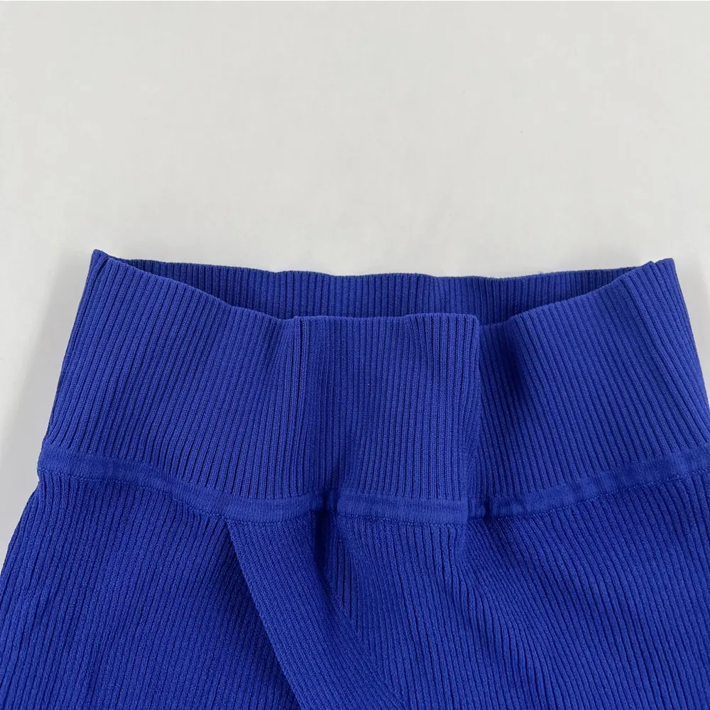Live In Process Verso Cropped Wrap‎ Effect Ribbed Stretch Knit Top In Blue Size XL - Image 6