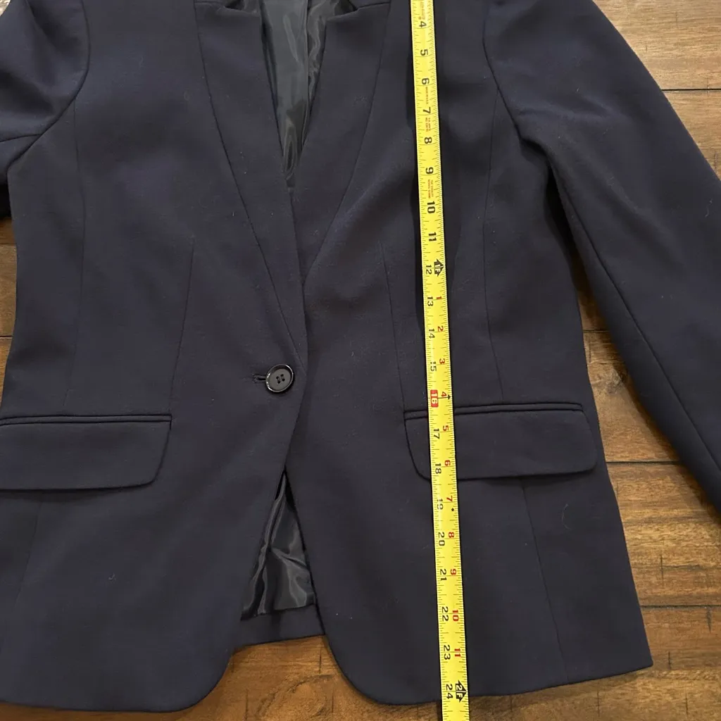 LOFT Navy Blue Cotton Blend Single Button Lined Notched Collar Blazer 6 Petite - Image 8