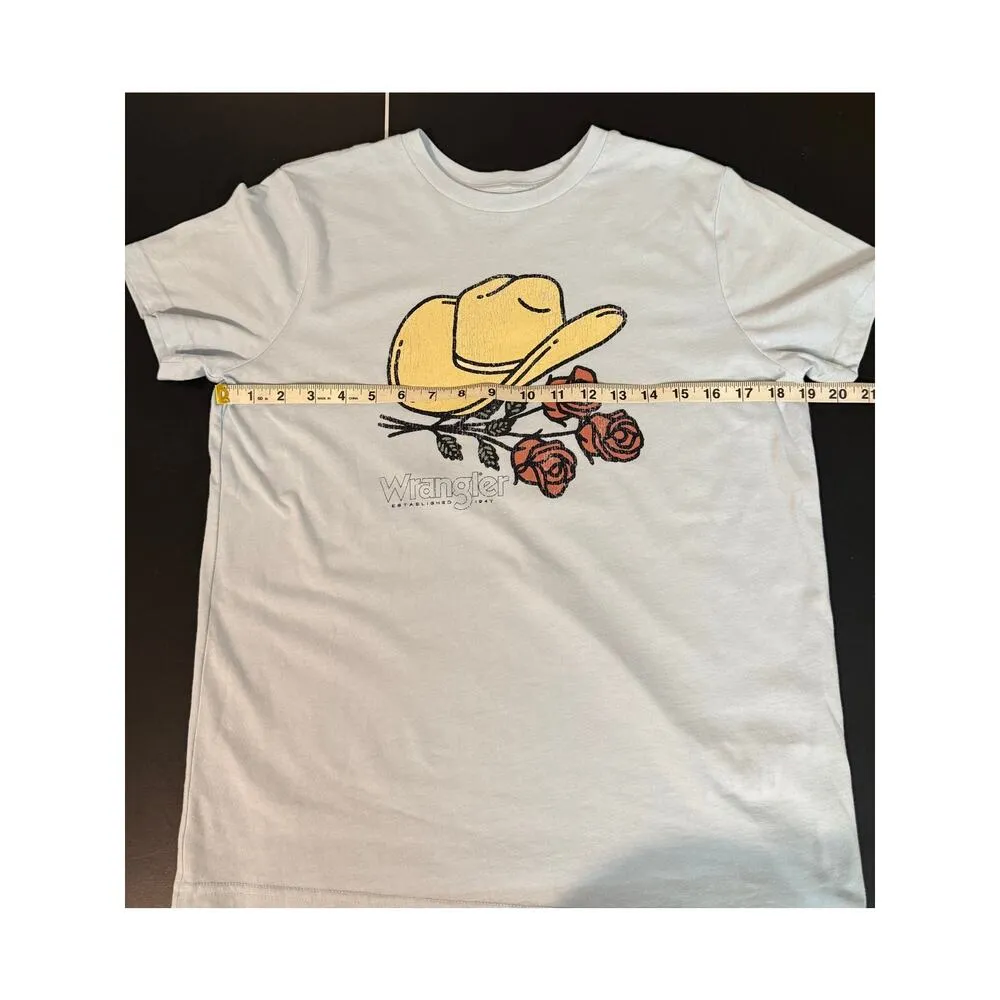 Wrangler Women's Cowboy Hat & Roses Graphic Tee - M Soft cotton Blue - Image 6
