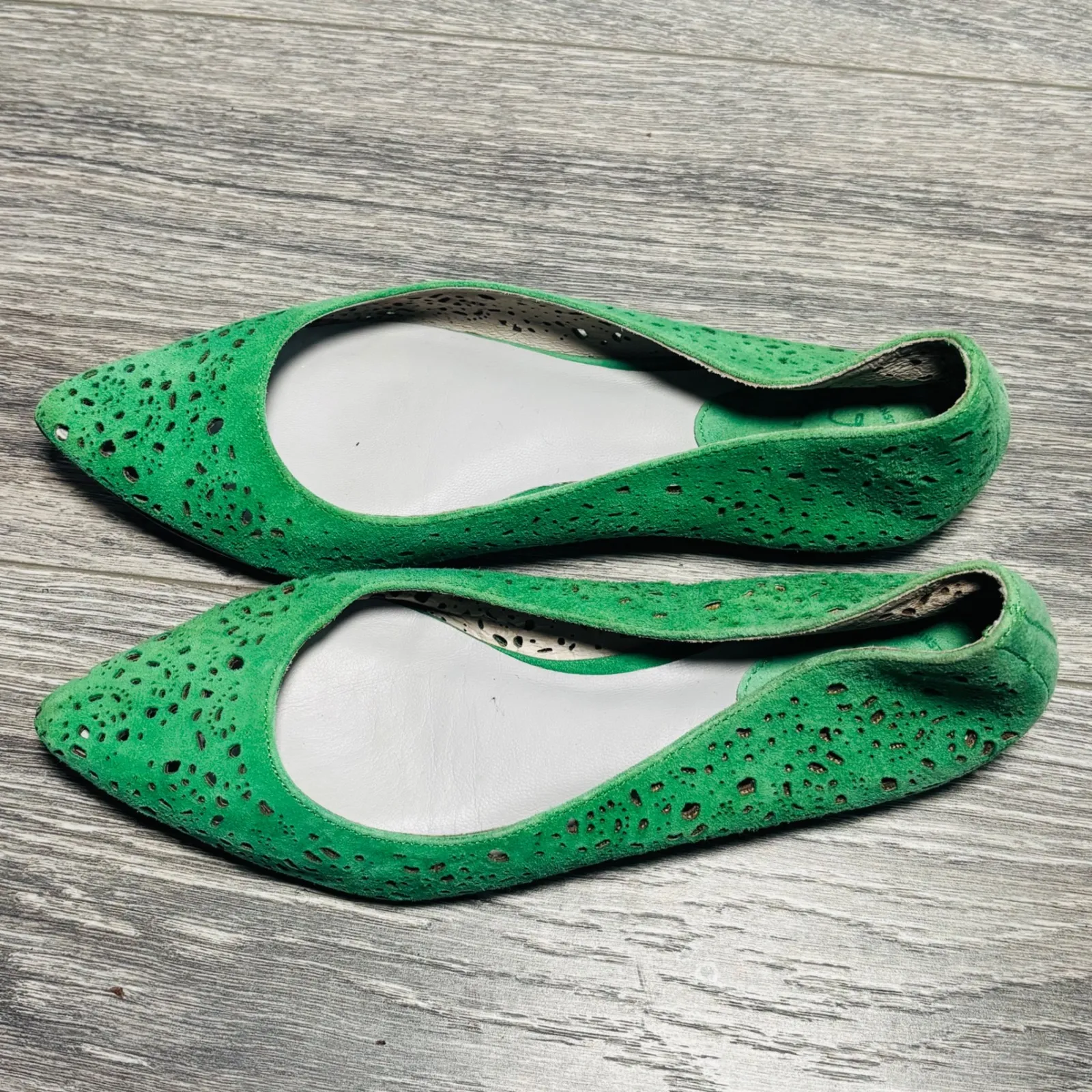 Johnston & Murphy Green Tami Laser Cut Pointed Ballet Flat Women's 6M - Image 6