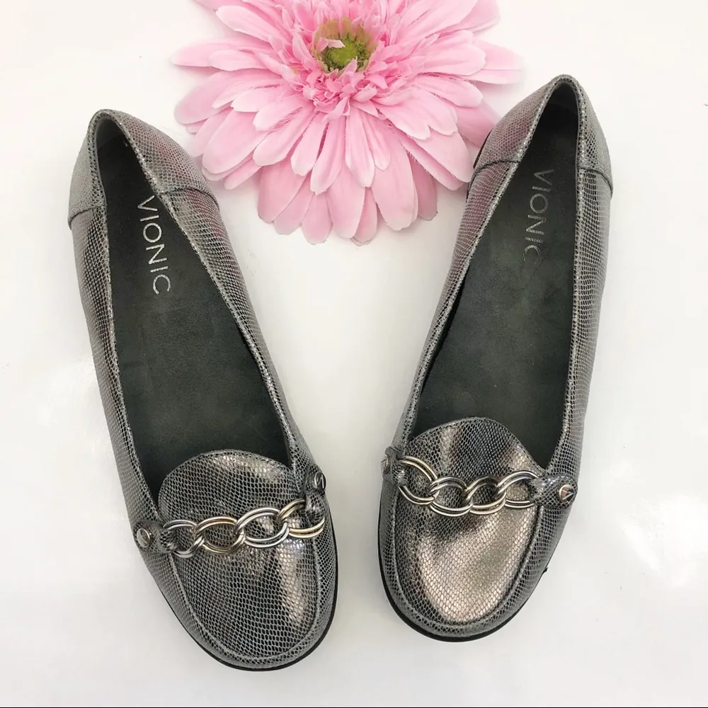 Vionic Alda Leather Chain Loafers: Pewter Lizard - Image 2