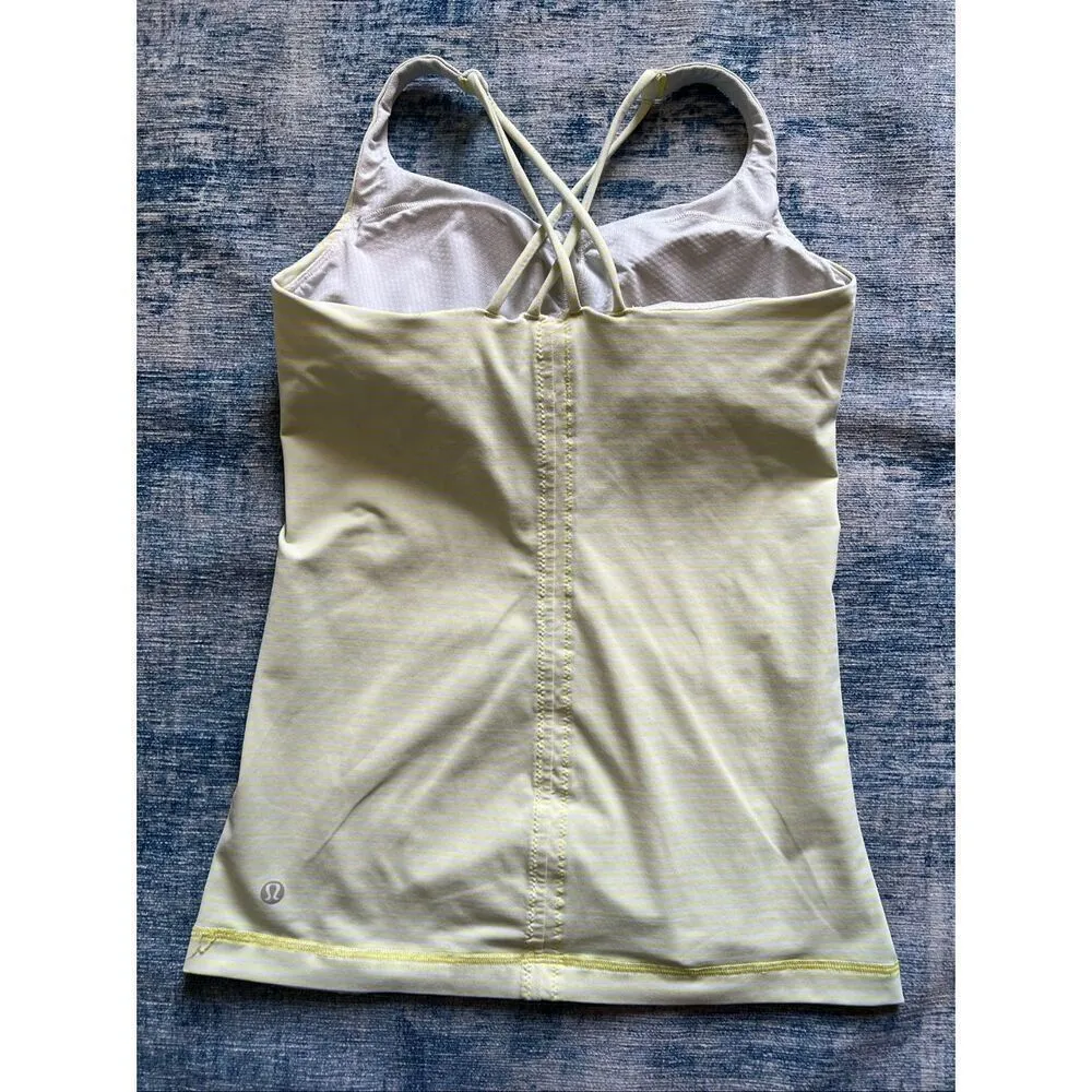 Lululemon Neon Yellow Off White Free To Be Athletic Tank Top Size 6 - Image 3