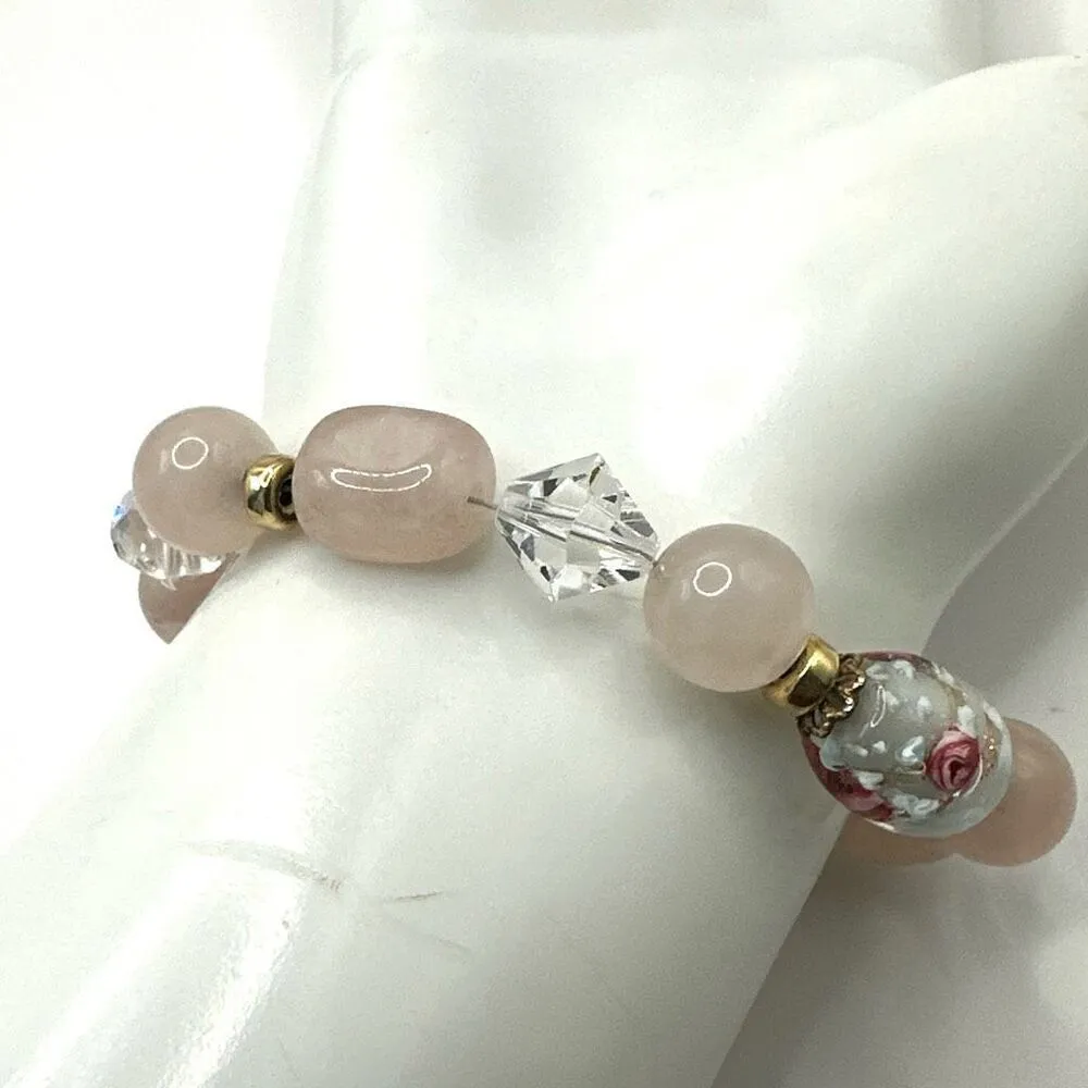 Rose Quartz crystal cross charm bracelet Pink - Image 9