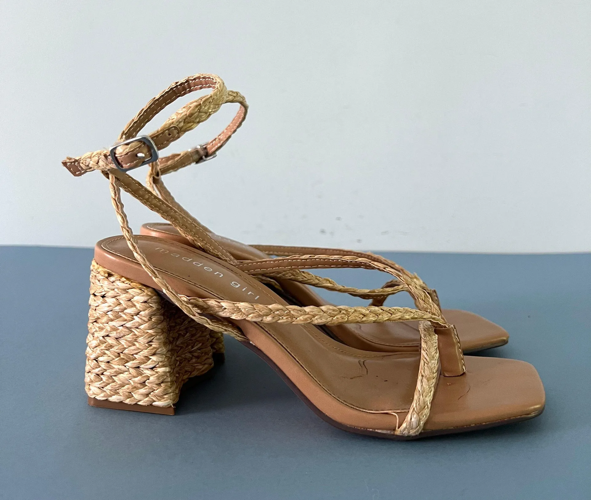 Madden Girl Marrvel Strappy Thong City Raffia Heel Sandals - Image 4
