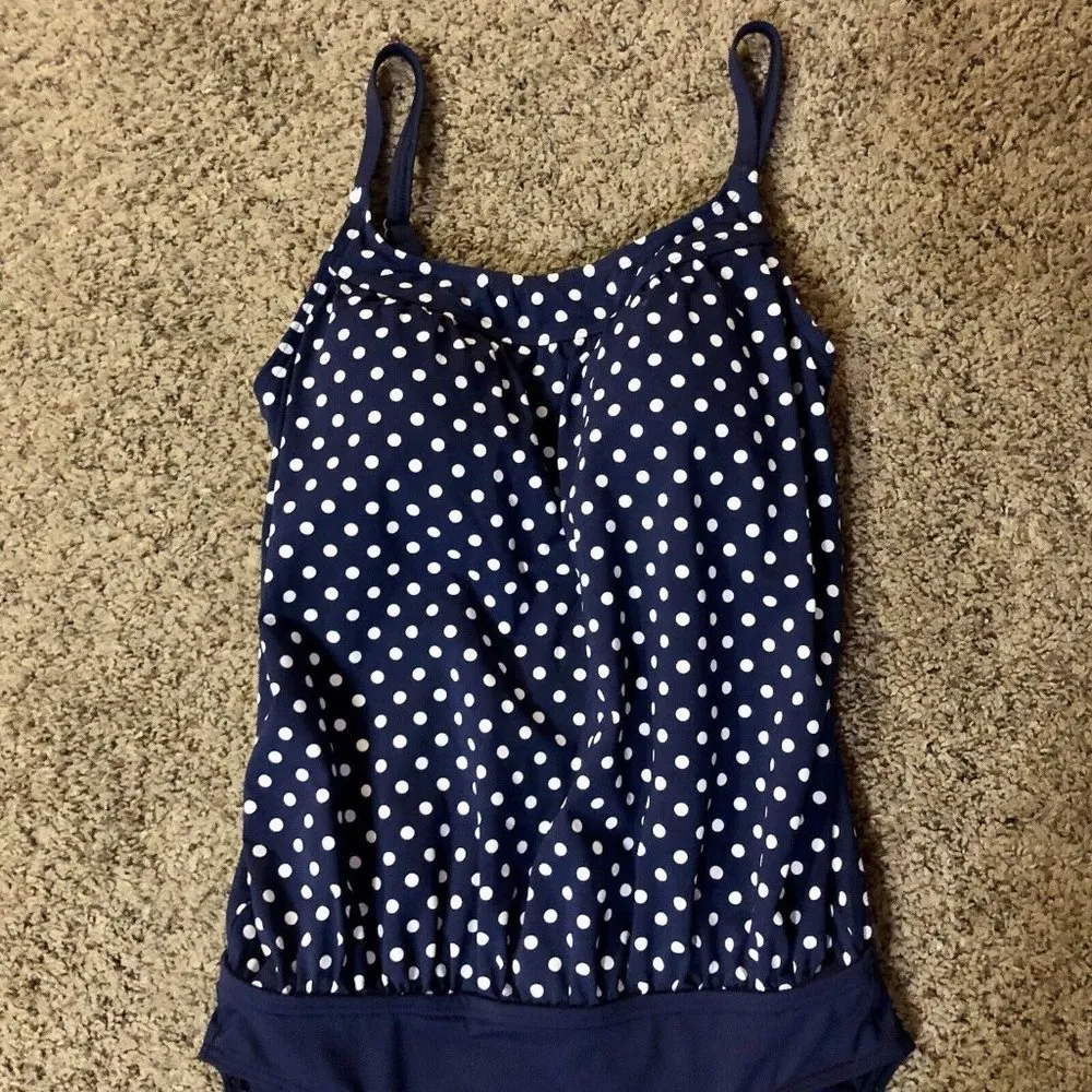 Lands End Maternity Swim Suit Womens 6 Used Navy Polka Dot One Piece - Image 13