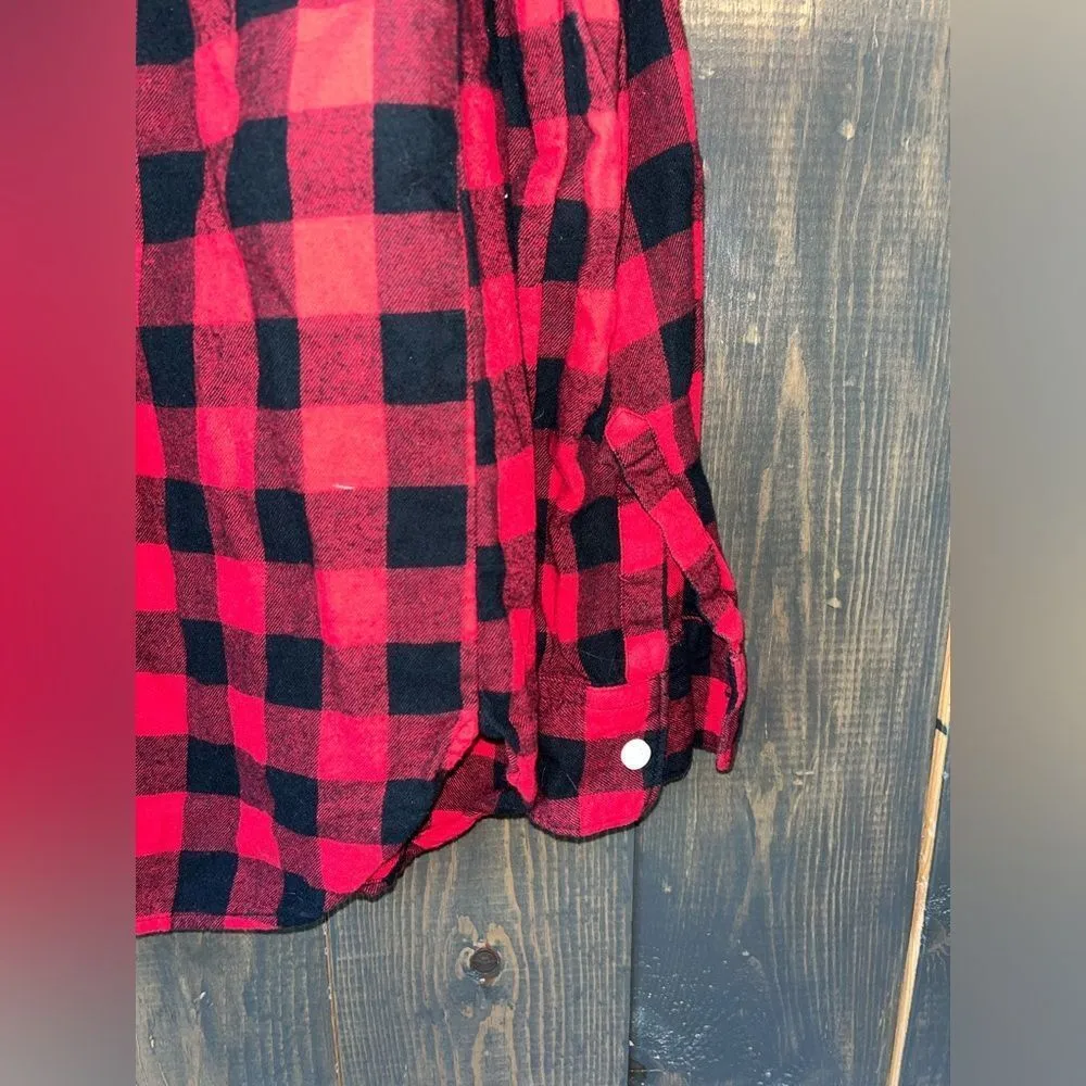 Red and Black Buffalo Plaid‎ Flannel Button-Down Shirt Casual Long Sleeve A55 - Image 2
