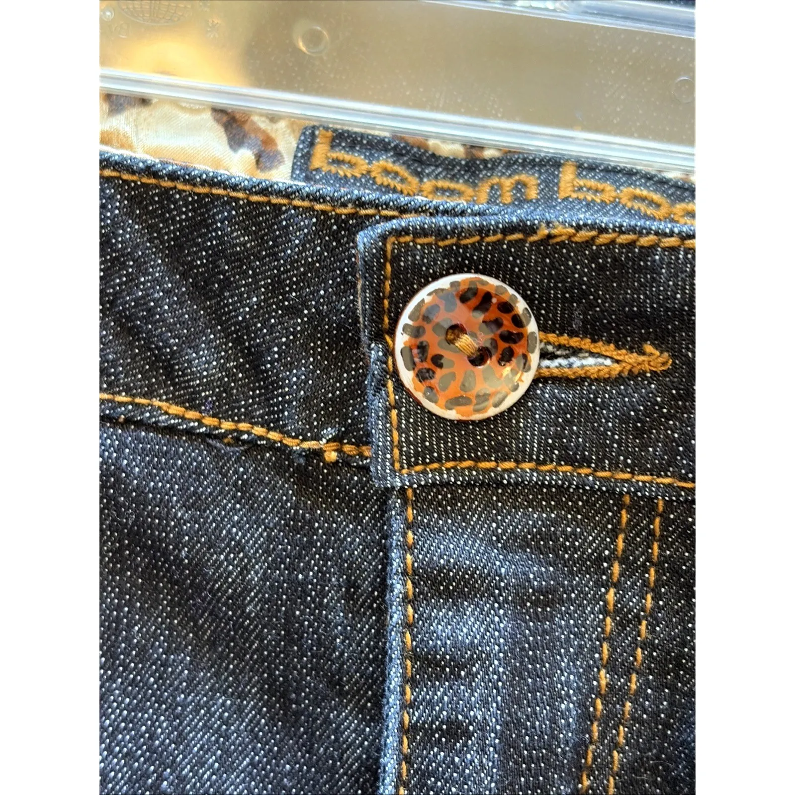 Boom Boom Jeans Dark Wash Animal Print Accent 5-Pocket Y2K Style Womens 14 - Image 10