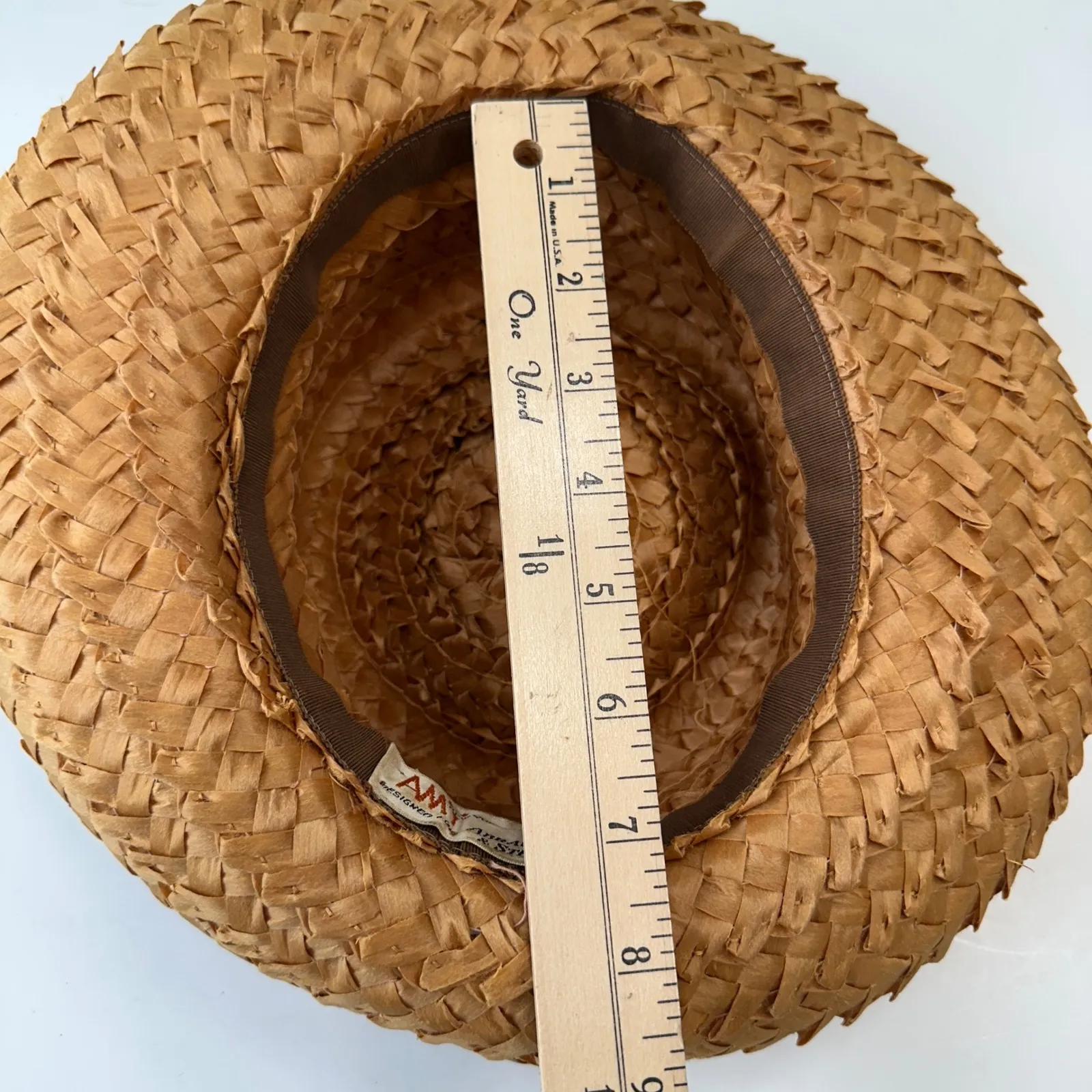 Vintage Amy New York‎ Straw Boater Hat Abraham Straus Ribbon Accent Tan - Image 9