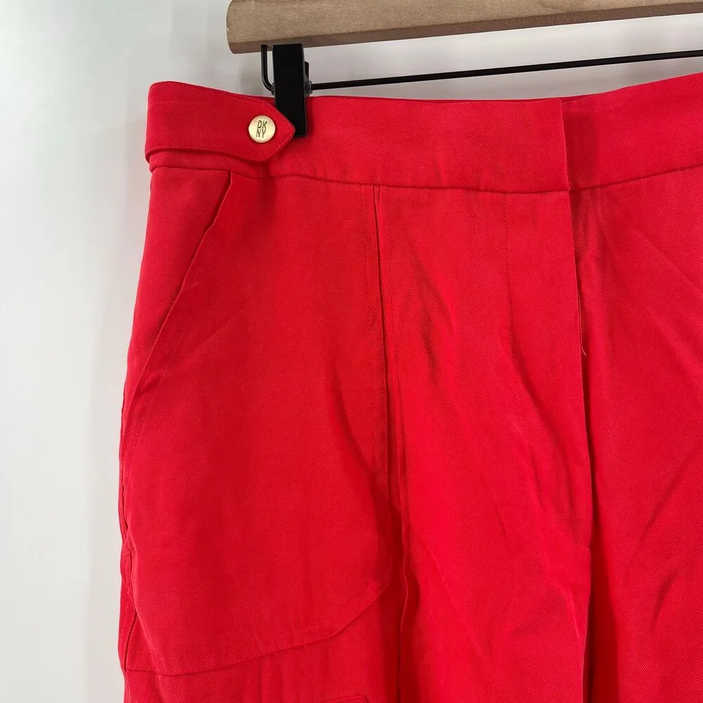 DKNY Pants SZ 16 Flame Red Gold Zippers NWT Cargo Straight Wide Leg Twill Office - Image 8