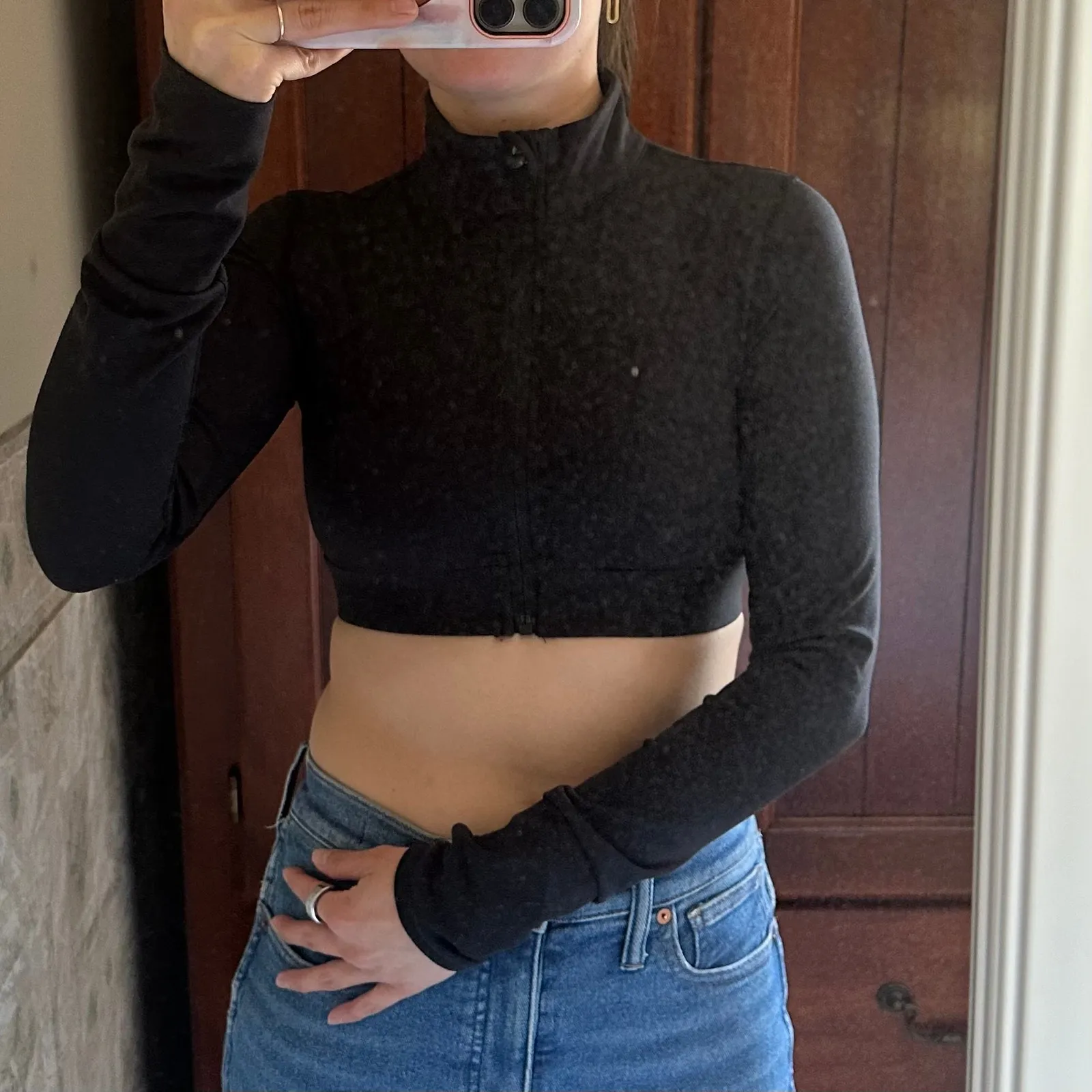 Ethos Black Zip-Up Cropped Athletic Track Jacket XS - Image 6