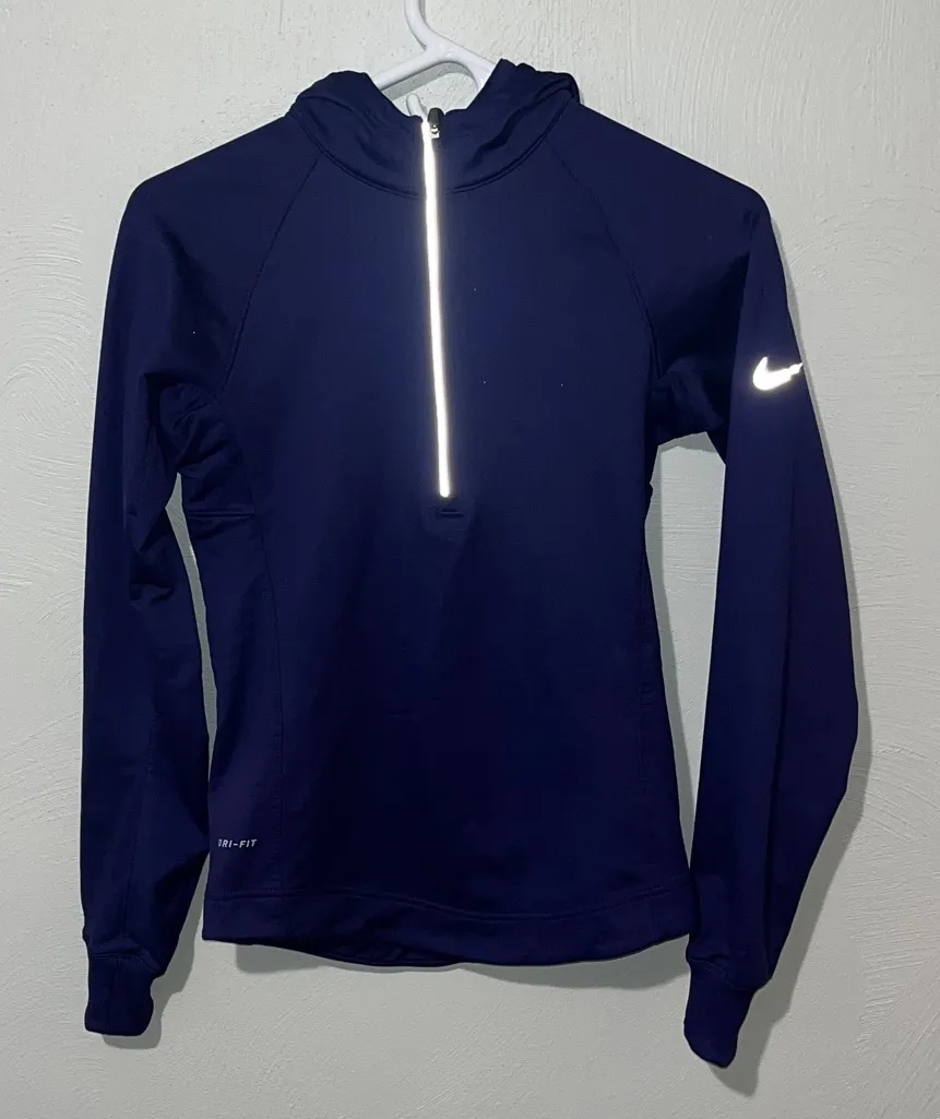 Nike Women's Dark Purple Hoodie with Reflective Zip - Image 1