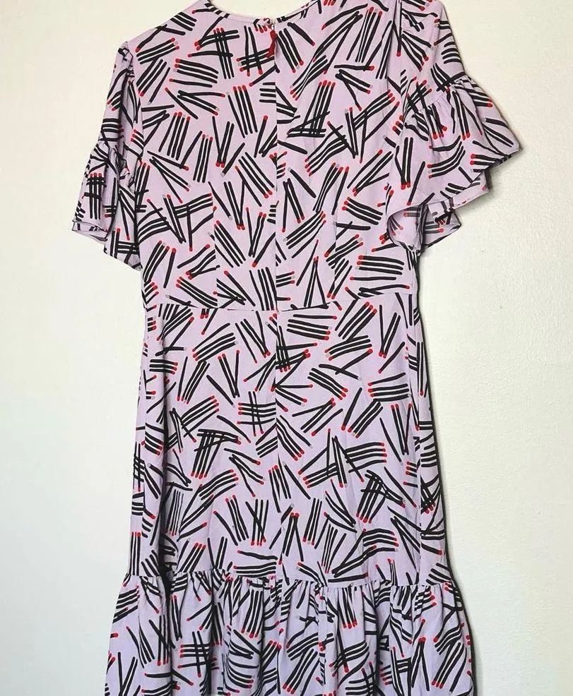Kate Spade Women's Purple Ruffle Sleeve Matchstick Print Midi Dress Size 4 - Image 4