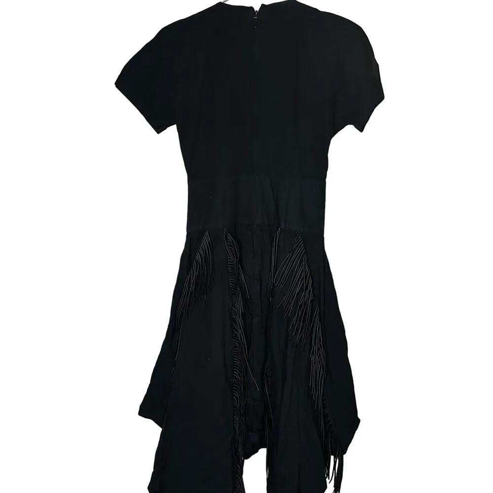 BIBHU MOHAPATRA Black Mid Cutout Fringe Detail Western Midi Dress size 8 - Image 3