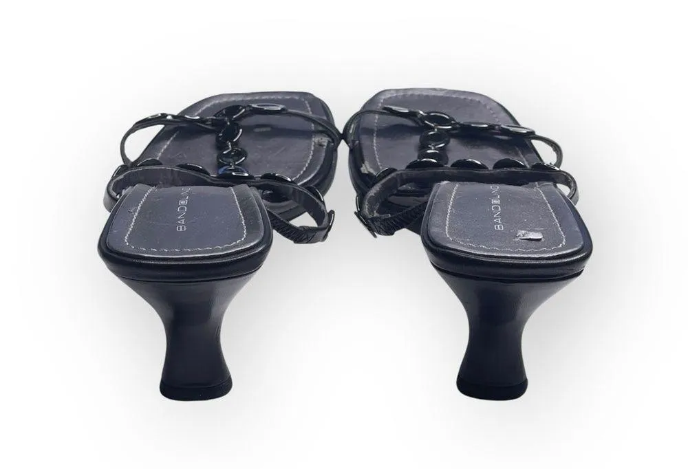 new Bandolino 𒀭 T Strap Kitten Heels Mules Sandals 𒀭 Black Leather 𒀭 10M 𒀭 SJP - Image 4
