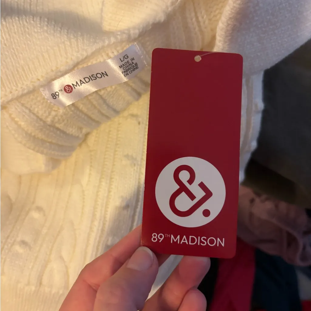 NWT 89th & Madison Cable Sweater Vest sz L White Size L - Image 5