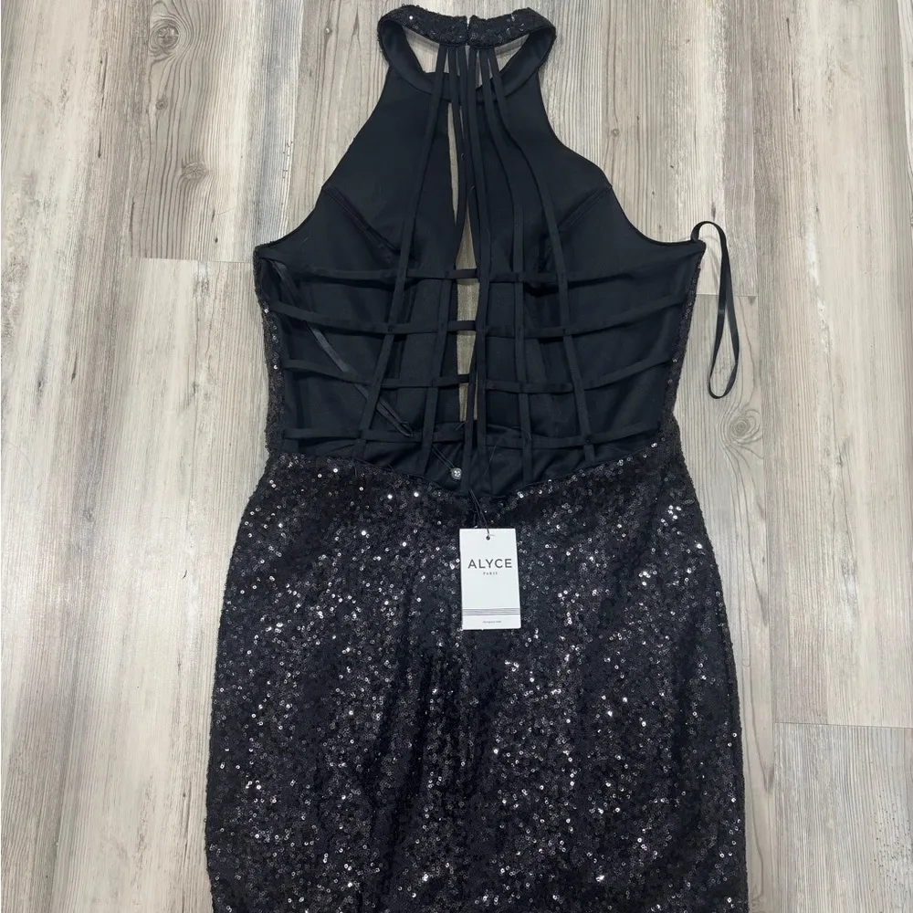 Alyce Paris NWT Elegant Black Sequin Halter Dress - Image 3