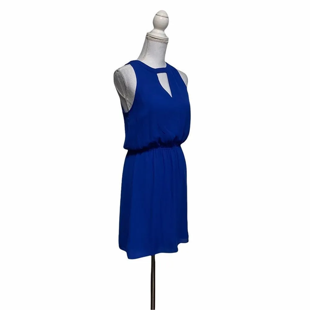 Royal Blue Sleeveless Key Hole Blouson Casual Dress SP Sexy Silhouette Mini - Image 2