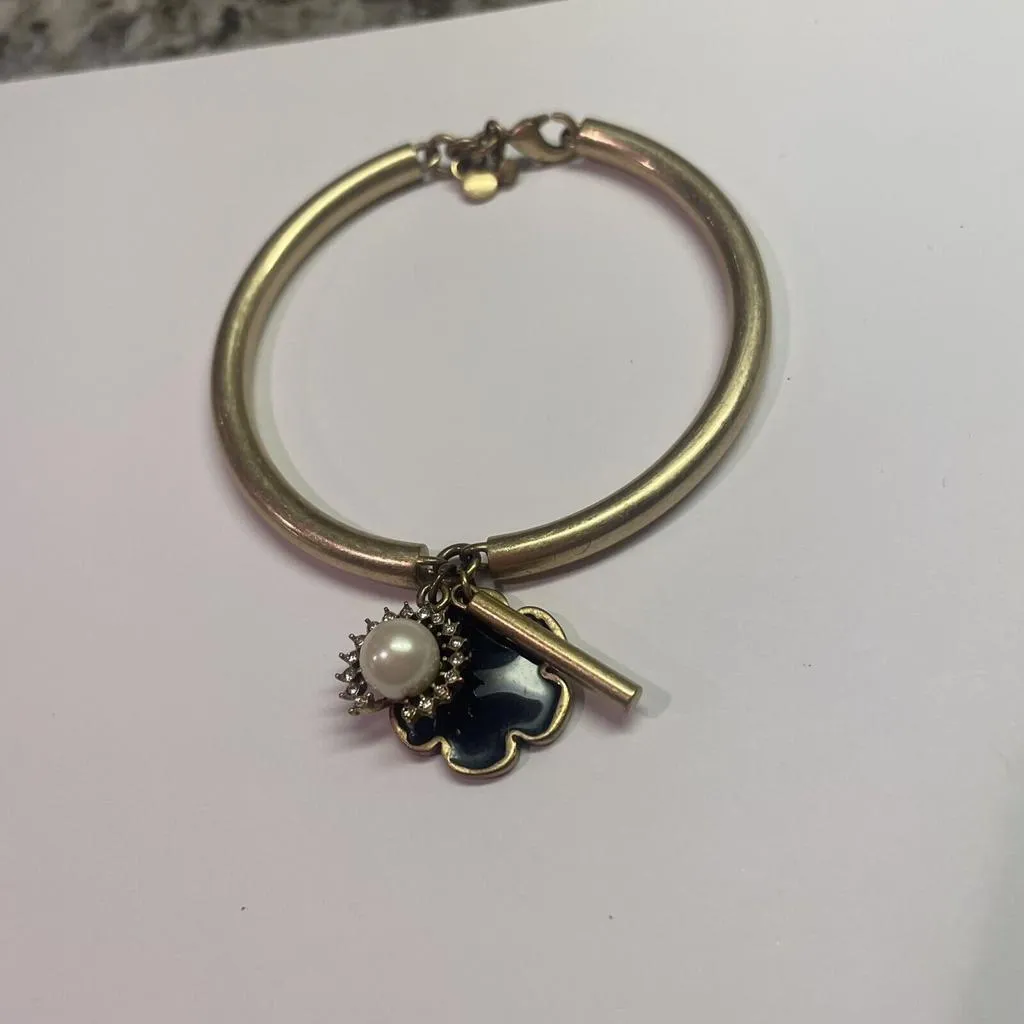 Ann Taylor Costume Gold Tone Charm Bracelet Signed Faux Pearl Rhinestone Enamel - Image 9