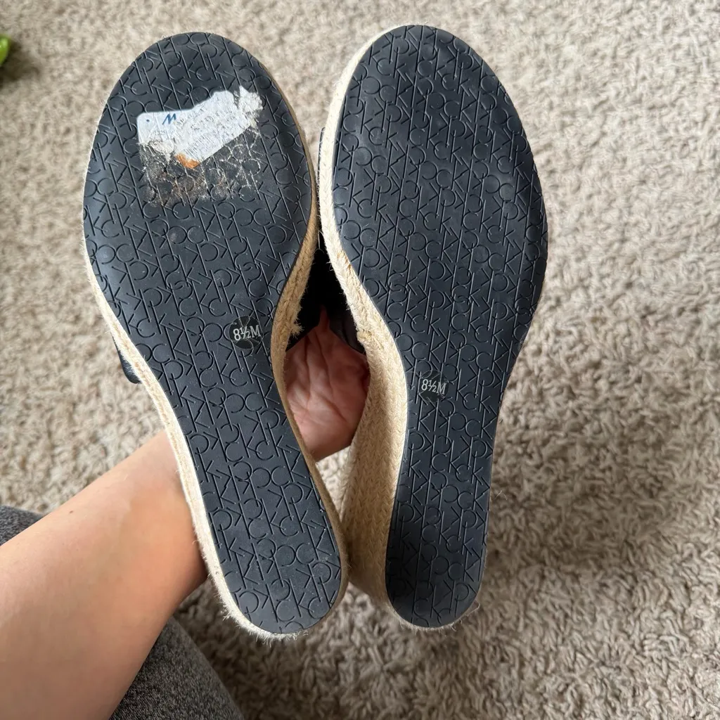 Calvin Klein Black and Tan Wedge Sandals - Image 5