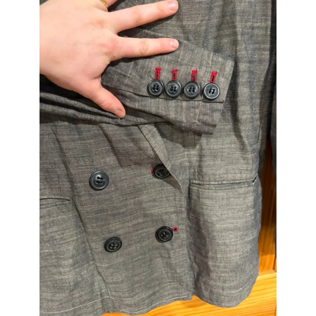 MOUSSY Japan Double Breasted Cotton Blazer Jacket Free Size Gray Minimalist - Image 3