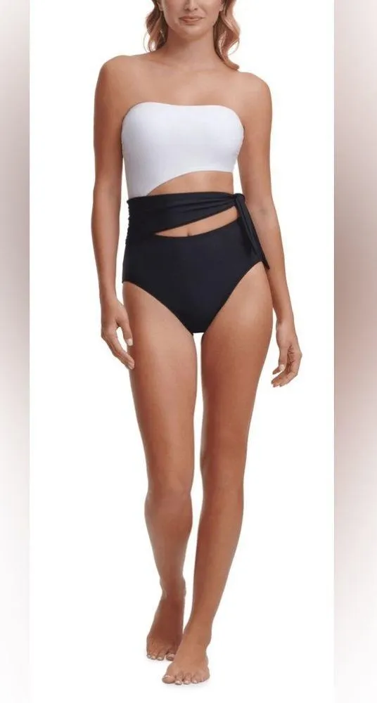 DKNY Stretch Convertible Mod. Coverage Cutout Bandeau One Piece Swimsuit Size 16 - Image 8