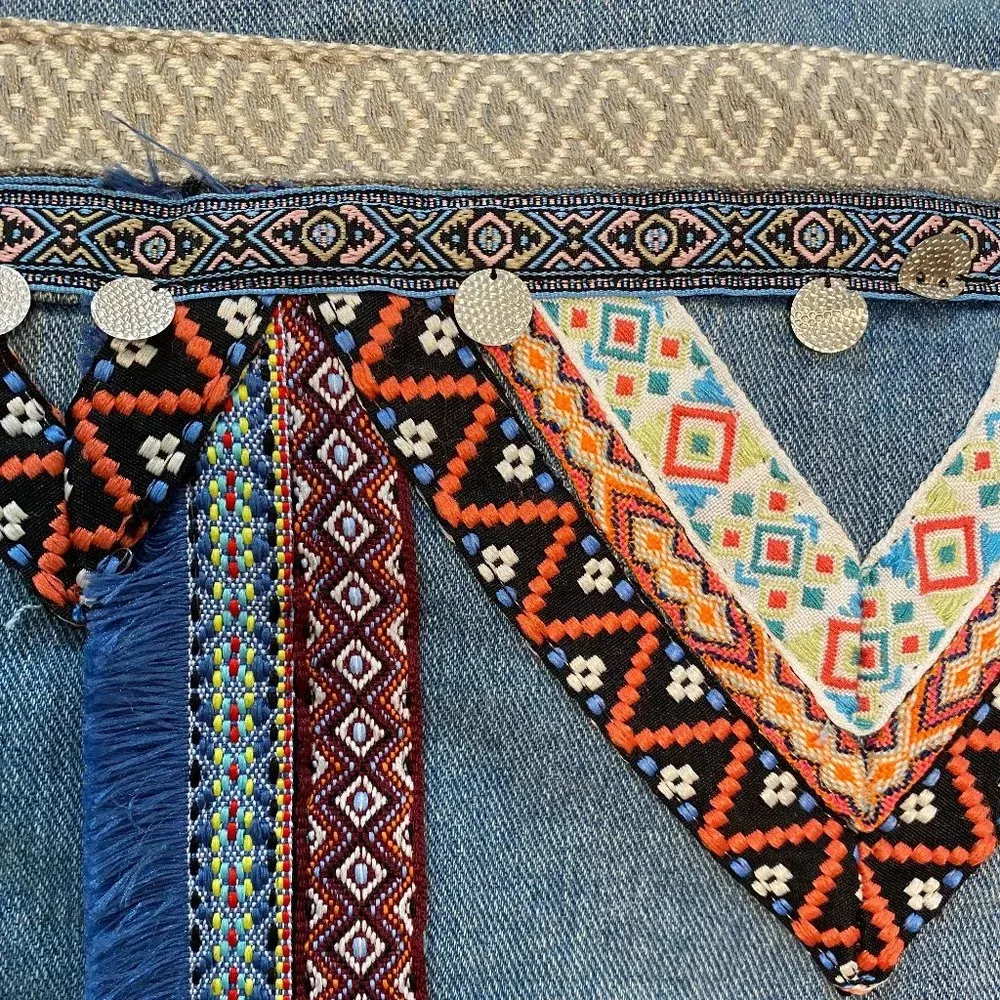 BOOM BOOM Jeans Denim Boho Embellished Festival Jacket - size medium - Image 4