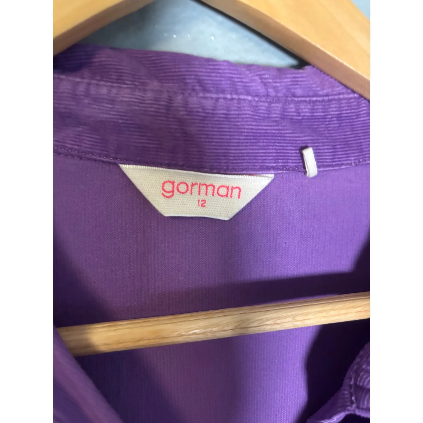 Gorman Purple Corduroy Tiered Shirt Dress Midi Pockets Size 12 Organic Cotton - Image 3