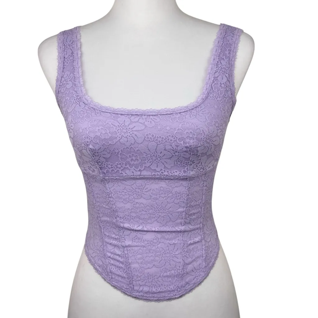 NWT PiNK Victoria’s Secret The Cinched Corset Lavender Lace Bralette Tank Top L - Image 2