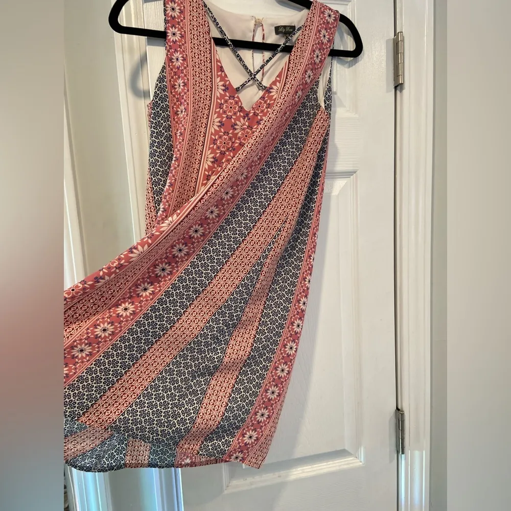 Lily Rose Pink Blue V Neck Sleeveless Bandana Print A Line Mini Dress Size XS - Image 7